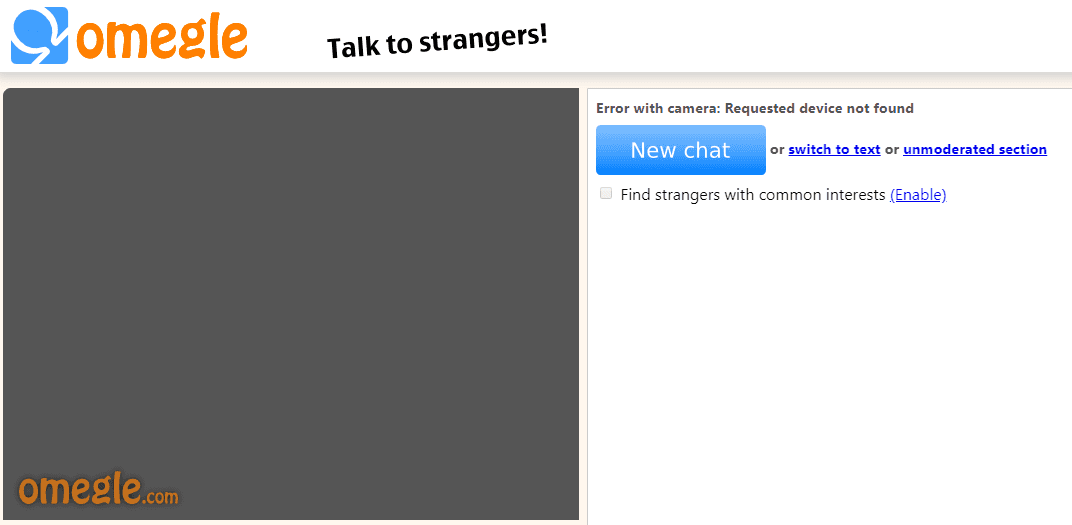 error with camera requested device not found omegle