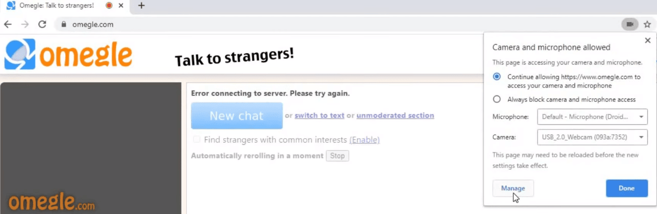 manage camera omegle